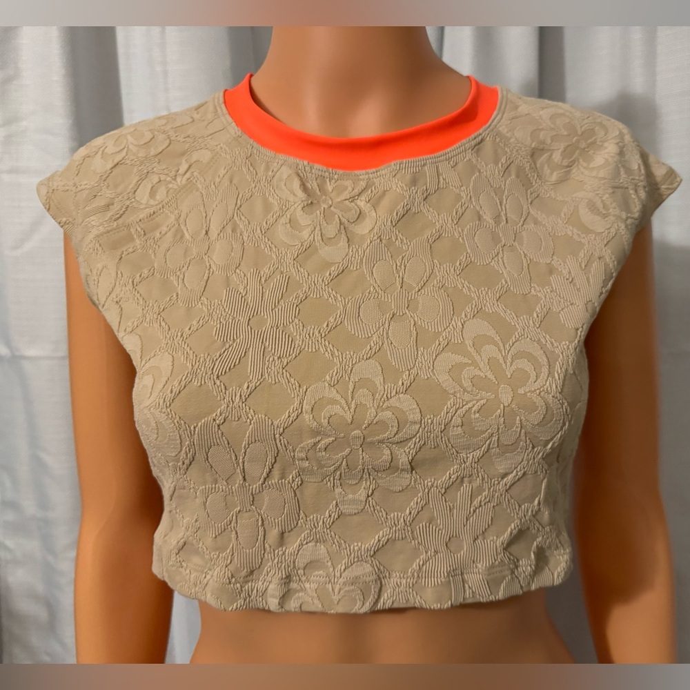 Cute Free People Beach size L tan orange floral jacquard cropped top NWOT